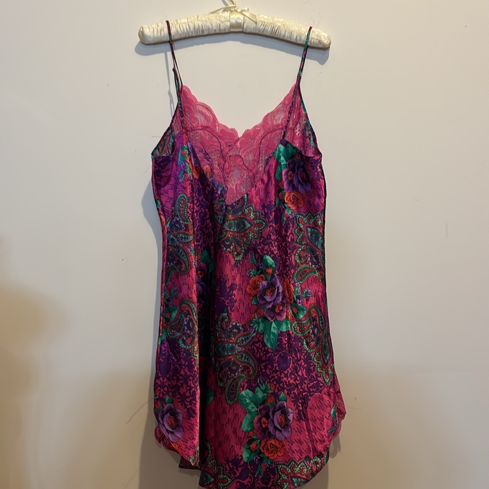 VTG Victoria Secret Gold Label Floral Lace Trim Satin Chemise dress size large - Picture 6 of 12